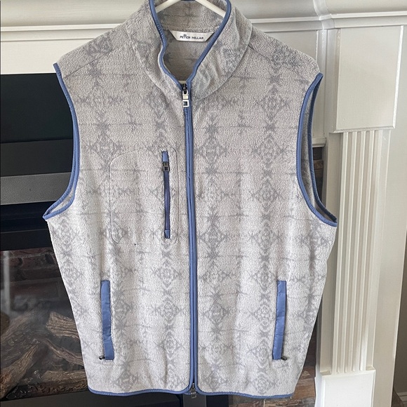 Peter Millar Gray Patterned Vest with Blue Trim - Picture 1 of 3